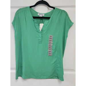Nine West Women's Cap Sleeve V-Neck Fashion Top Green Spruce Size Small